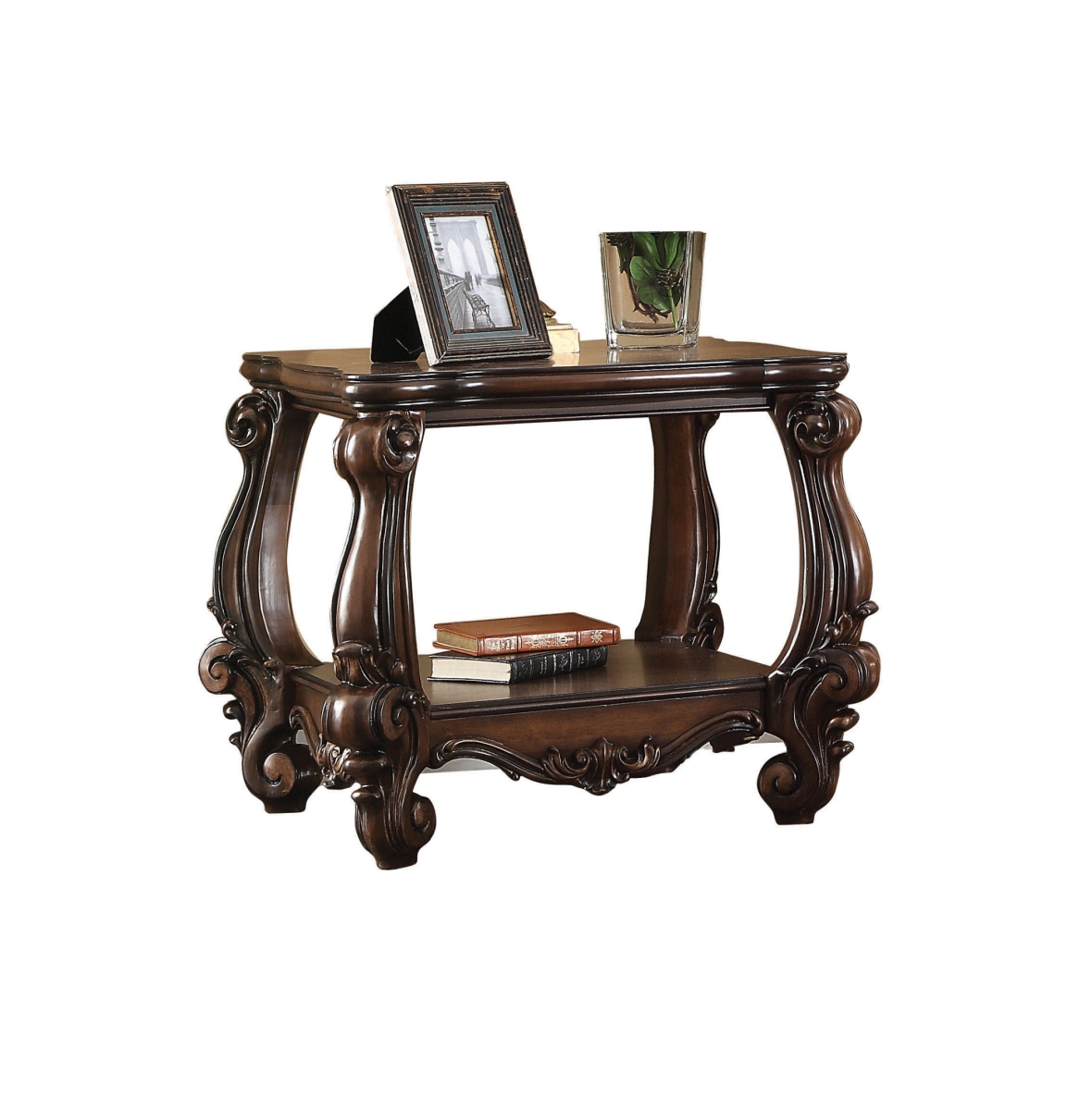 26 in. Wood Square End Table with Shelf, Cherry Oak