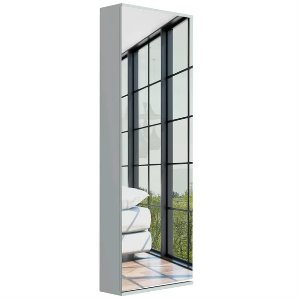 Stylish Wall Mounted Shoe Rack with Mirror, White