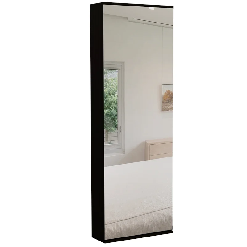 Stylish Wengue Wall Mounted Shoe Rack with Mirror, Black