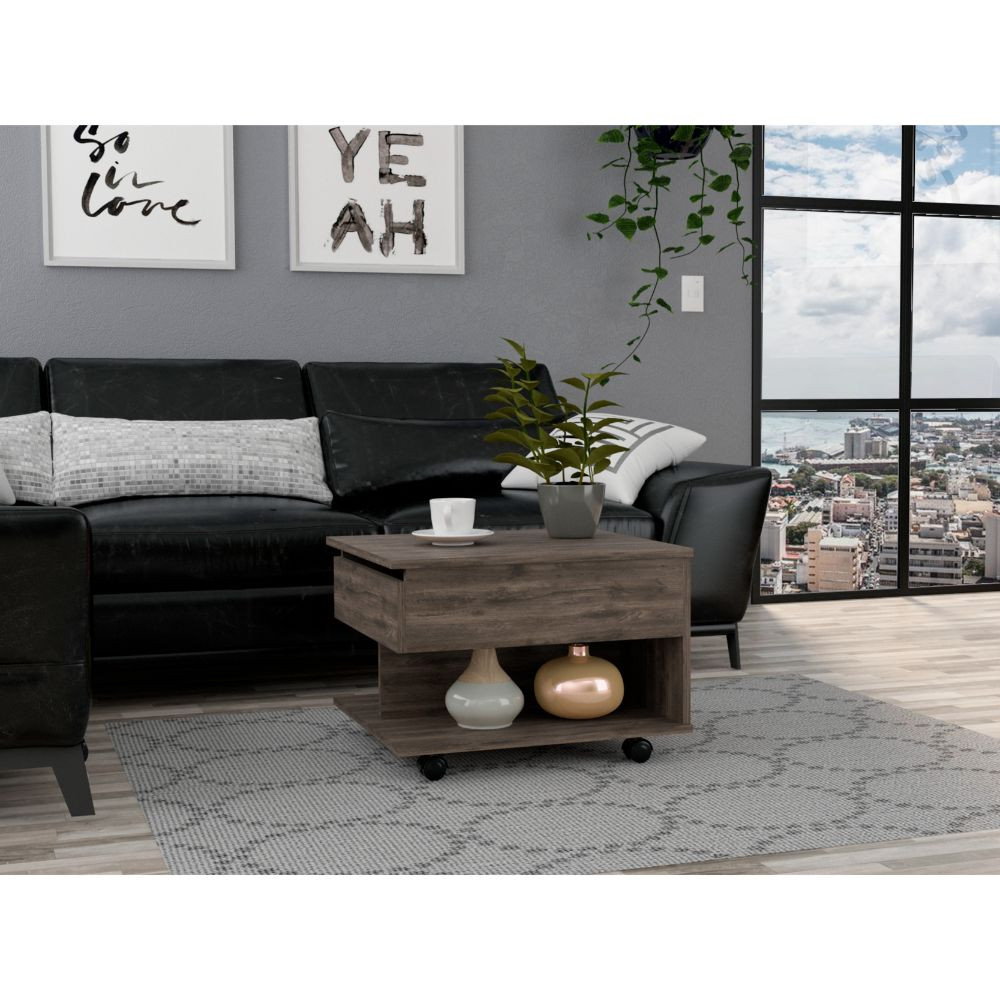 477829 22 in. Manufactured Wood Rectangular Lift Top Coffee Table with Drawer, Dark Brown -  HomeRoots