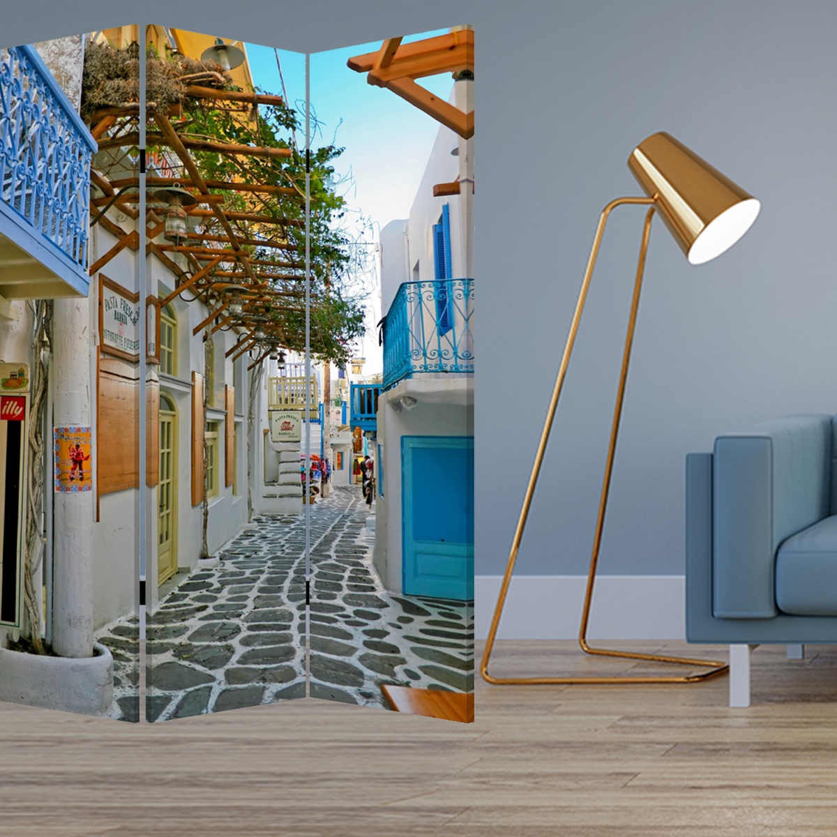 1 x 48 x 72 in. Wood Canvas Greece Screen, Multi Color