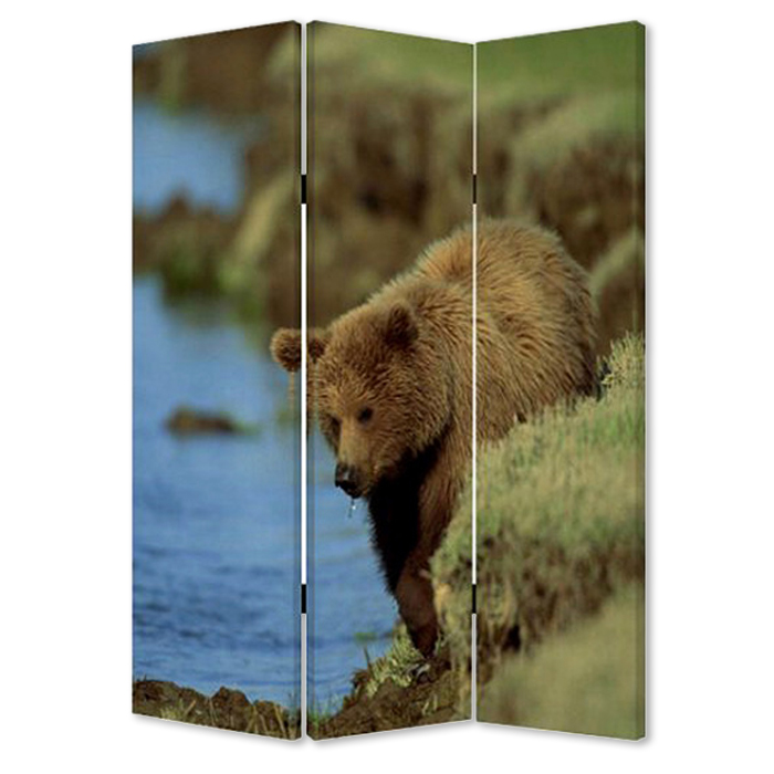 Picture of HomeRoots 274616 1 x 48 x 72 in. Wood Canvas Bear Screen, Multi Color