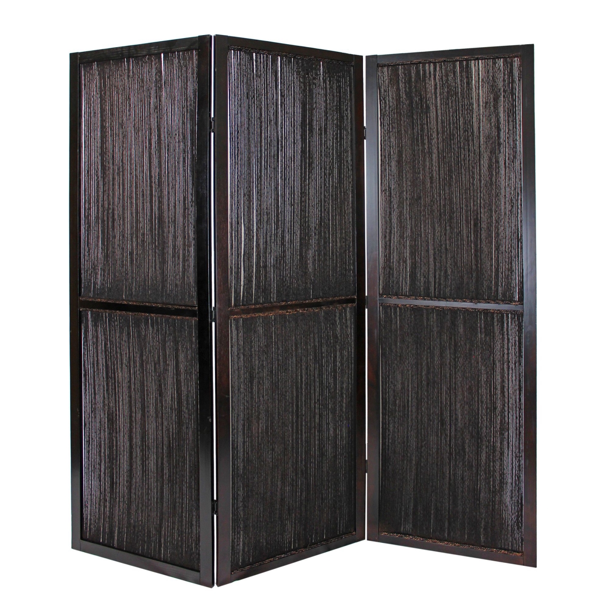 Dark Wood & Water Hyacinth 3 Panel Room Divider Screen, Brown