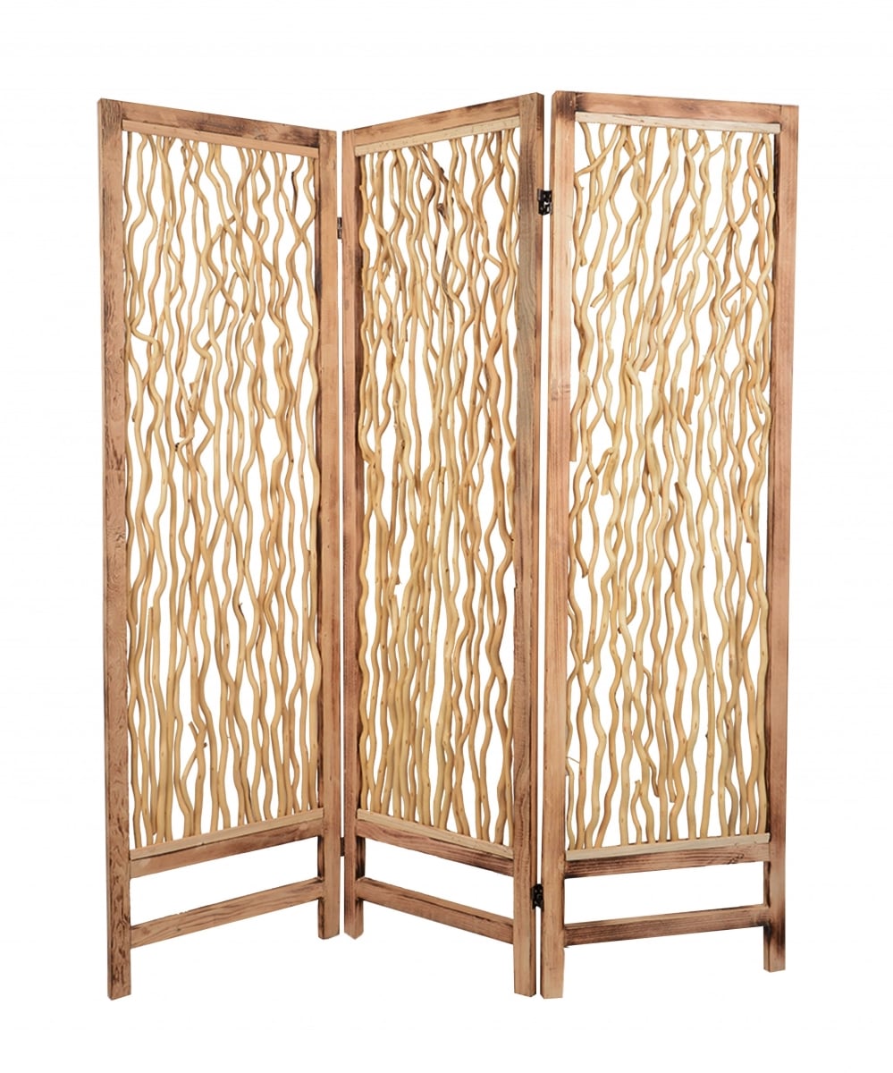 274728 1 x 60 x 69 in. 3 Panel Wood Foldable Screen, Brown