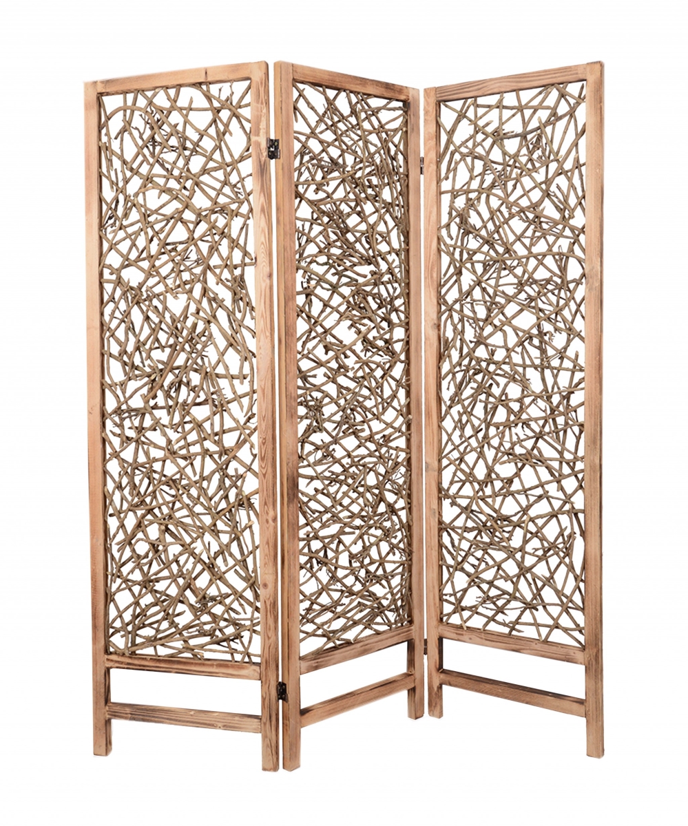 274729 1 x 60 x 69 in. 3 Panel Wood Foldable Screen, Brown