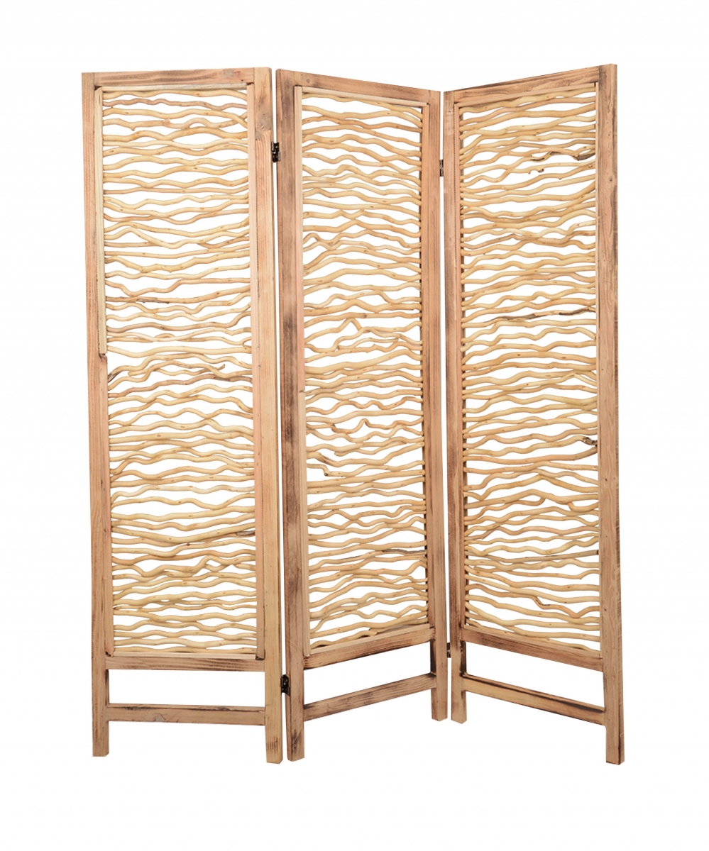 1 x 60 x 69 in. 3 Panel Wood Foldable Screen, Brown
