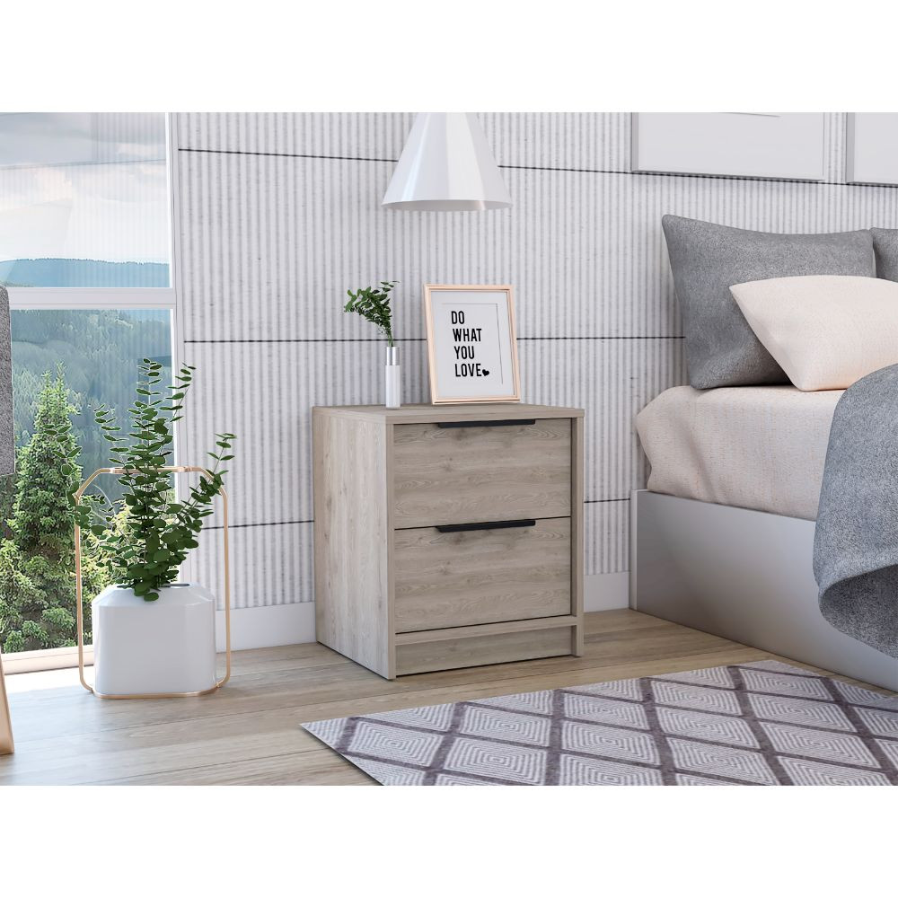 Stylish Wengue Two Drawer Nightstand, Black