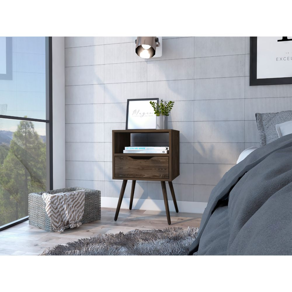 Modern Dark Walnut Bedroom Nightstand, Dark Walnut