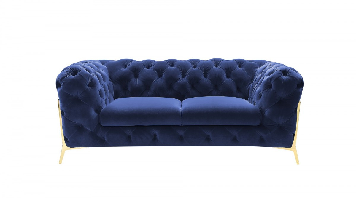 74 in. Glam Velvet Loveseat, Blue & Gold
