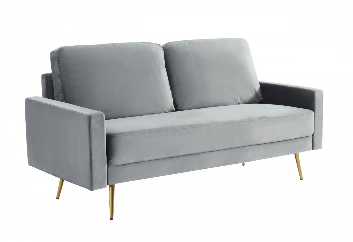 480917 72 in. Compact Velvet Sofa with Two Cushions, Grey