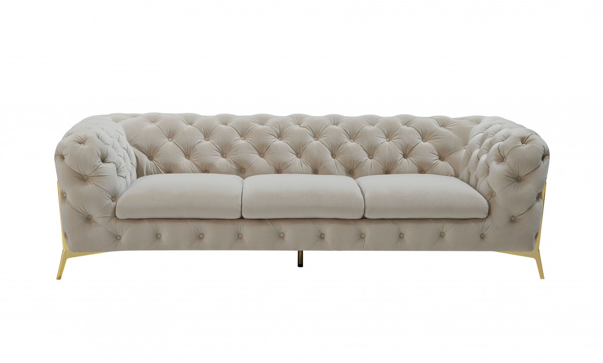 97 in. Contemporary Velvet Accent Sofa, Beige & Gold
