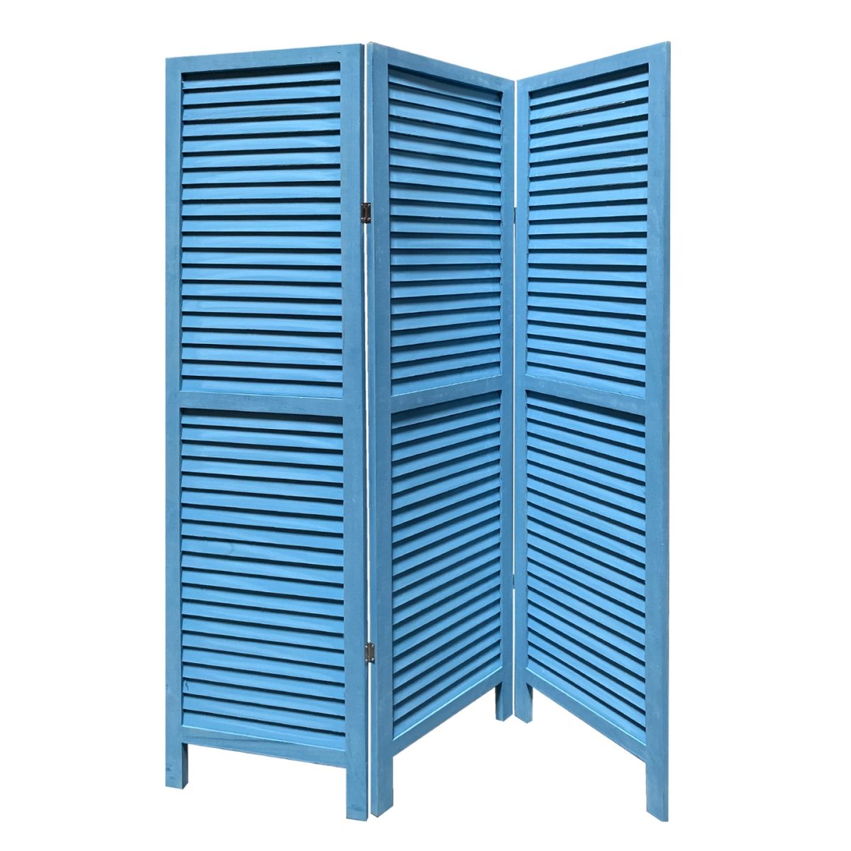274704 Finish Wood Shutter 3 Panel Room Divider Screen, Blue