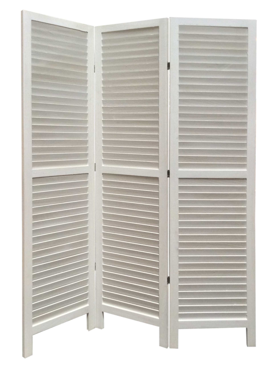 Finish Wood Shutter 3 Panel Room Divider Screen, White
