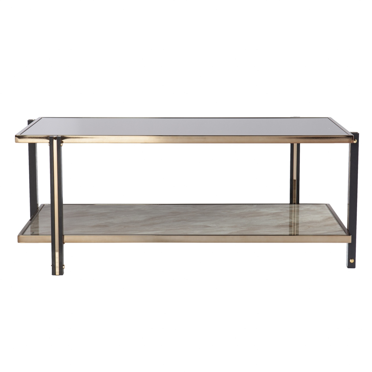 402089 43 in. Mirrored & Metal Rectangular Mirrored Coffee Table, Champagne