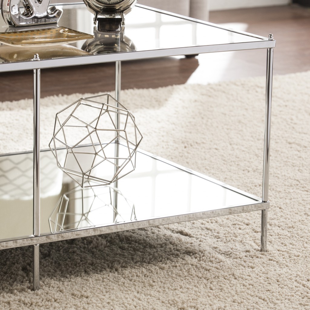 402091 42 in. Glass & Metal Rectangular Mirrored Coffee Table, Chrome
