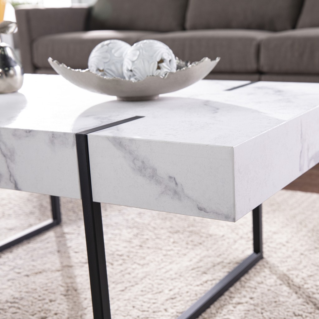 402093 43 in. Faux Marble & Metal Rectangular Coffee Table, White