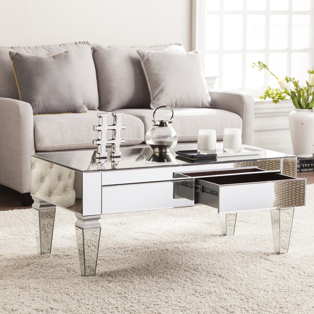 402097 41 in. Glam Mirrored Glass Rectangular Mirrored Coffee Table, Silver