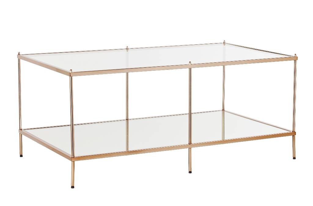 402101 42 in. Glass & Metal Rectangular Mirrored Coffee Table, Gold