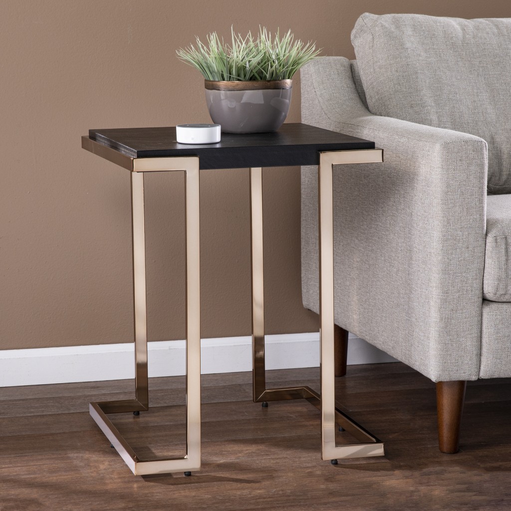 24 in. Geometric Metal Square End Table, Black