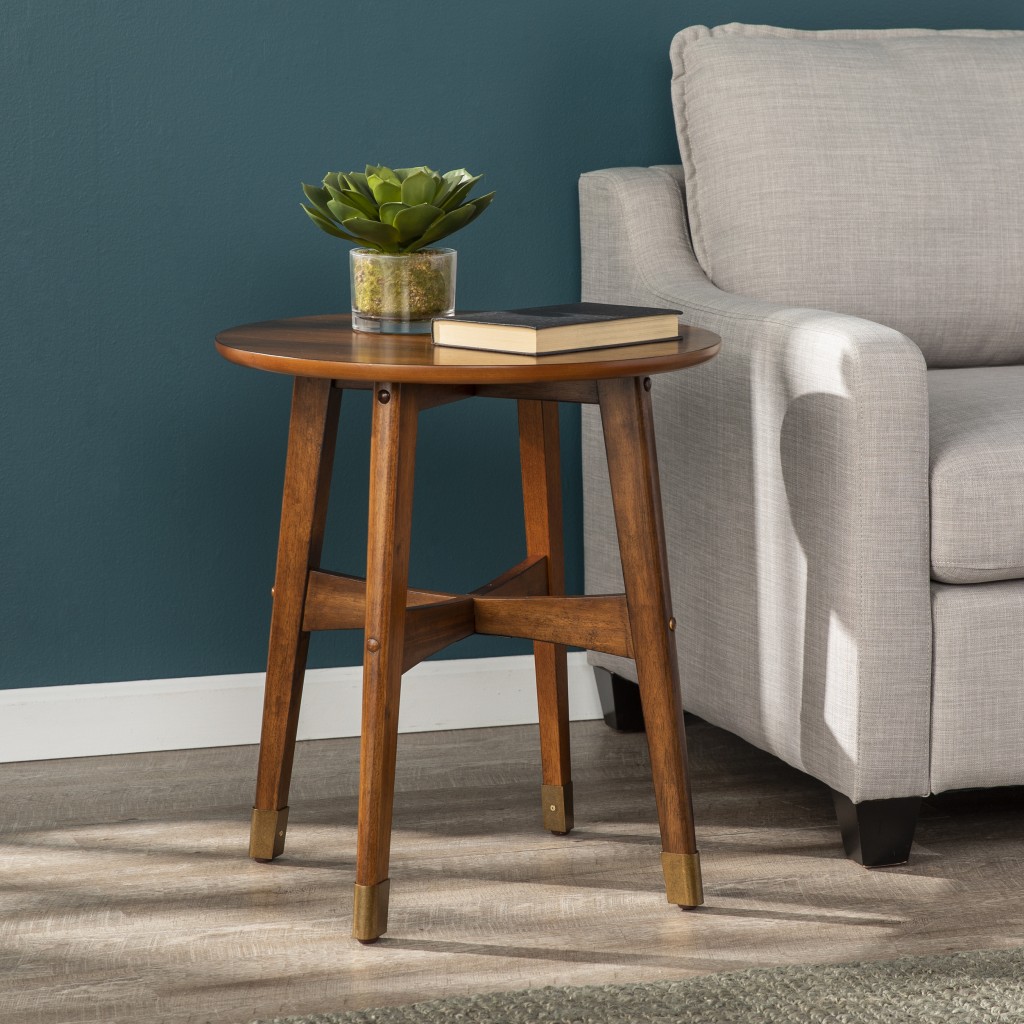 402464 23 in. Solid Wood & Iron Rectangular End Table, Brown