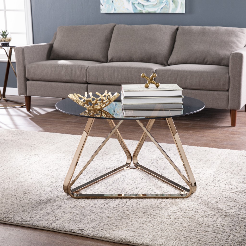 31 in. Glass & Metal Round Coffee Table, Champagne