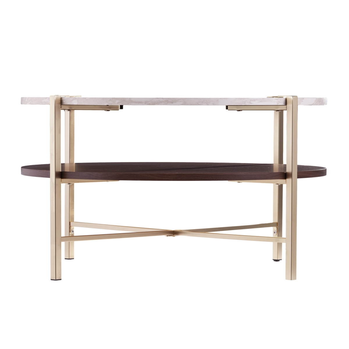 33 in. Brass Solid Manufactured Wood & Metal Round Coffee Table, Whie