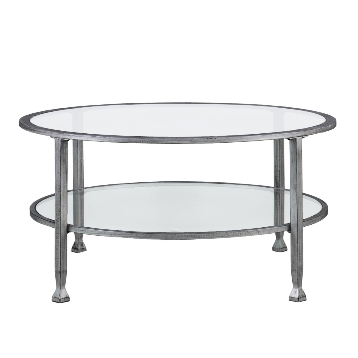 36 in. Glass & Metal Round Coffee Table, Silver