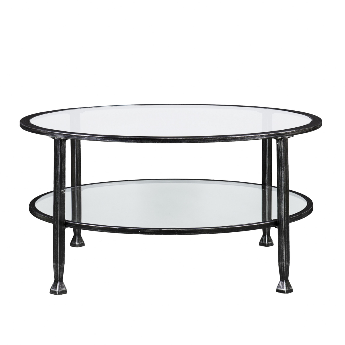36 in. Glass & Metal Round Coffee Table, Black