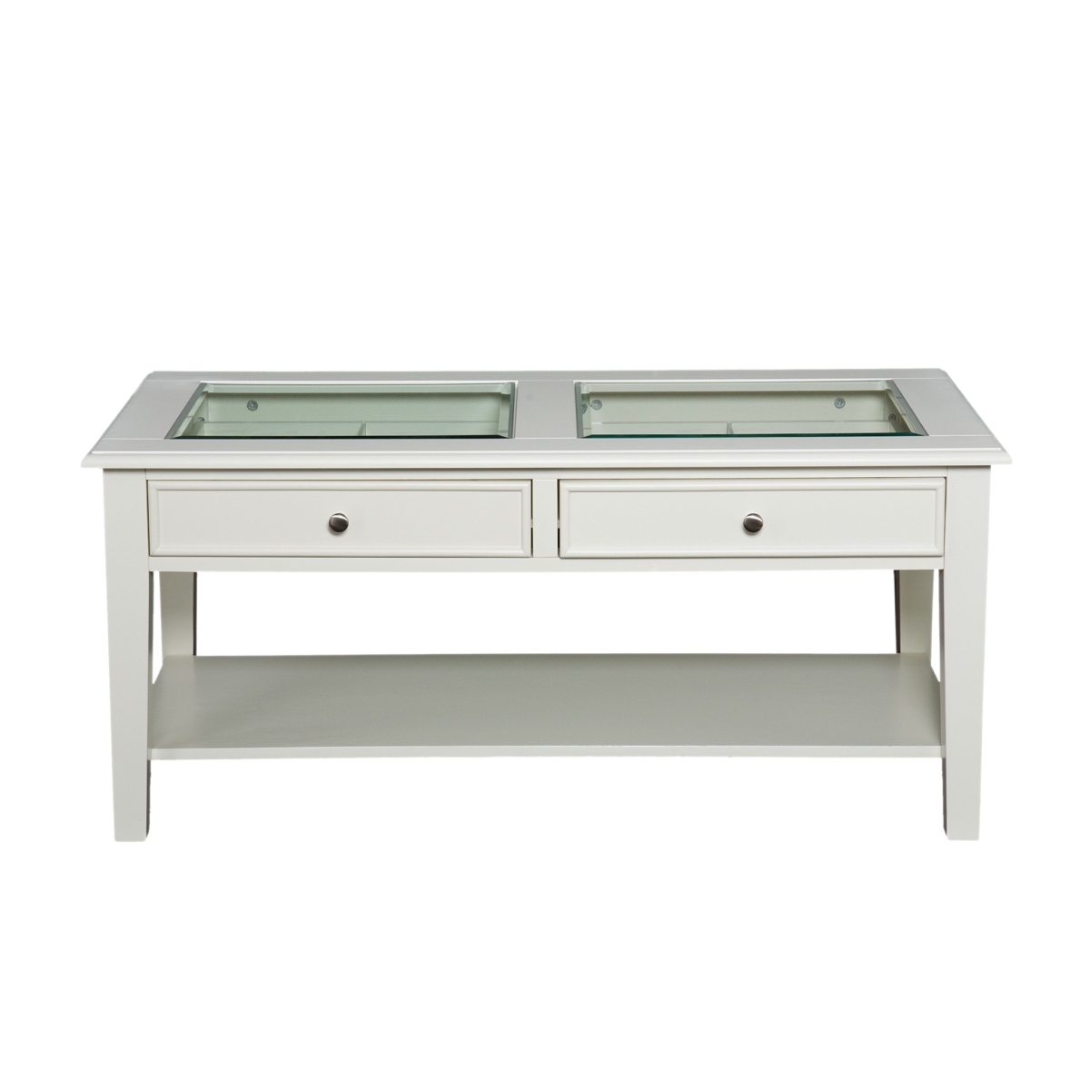 402149 44 in. Glass & Metal Rectangular Coffee Table, White
