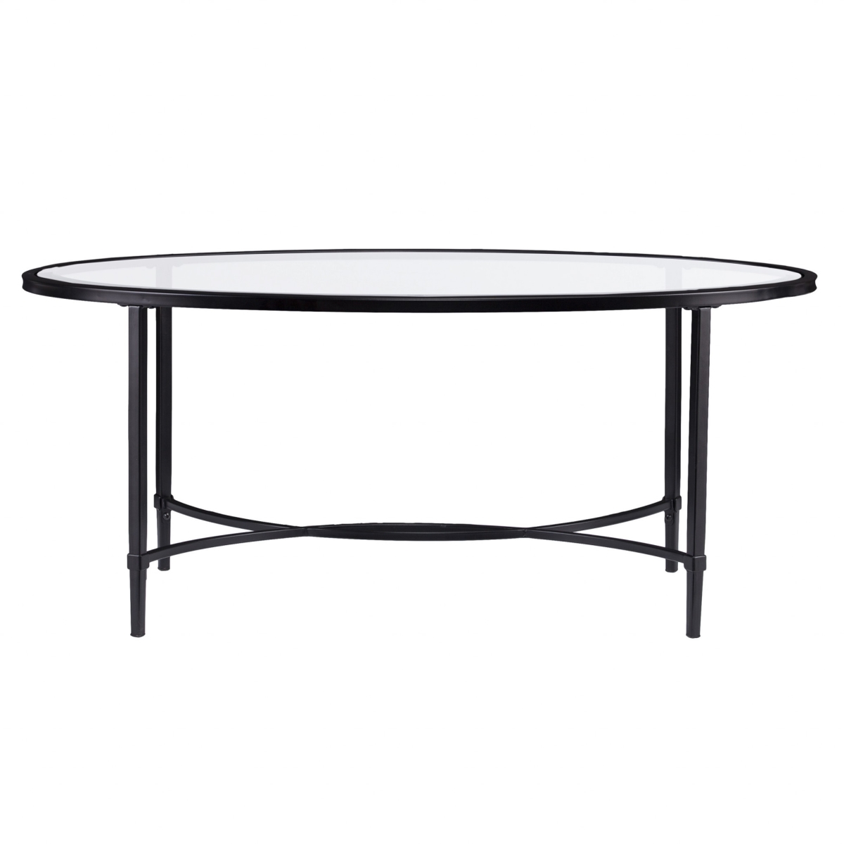 45 in. Glass & Metal Oval Coffee Table, Black