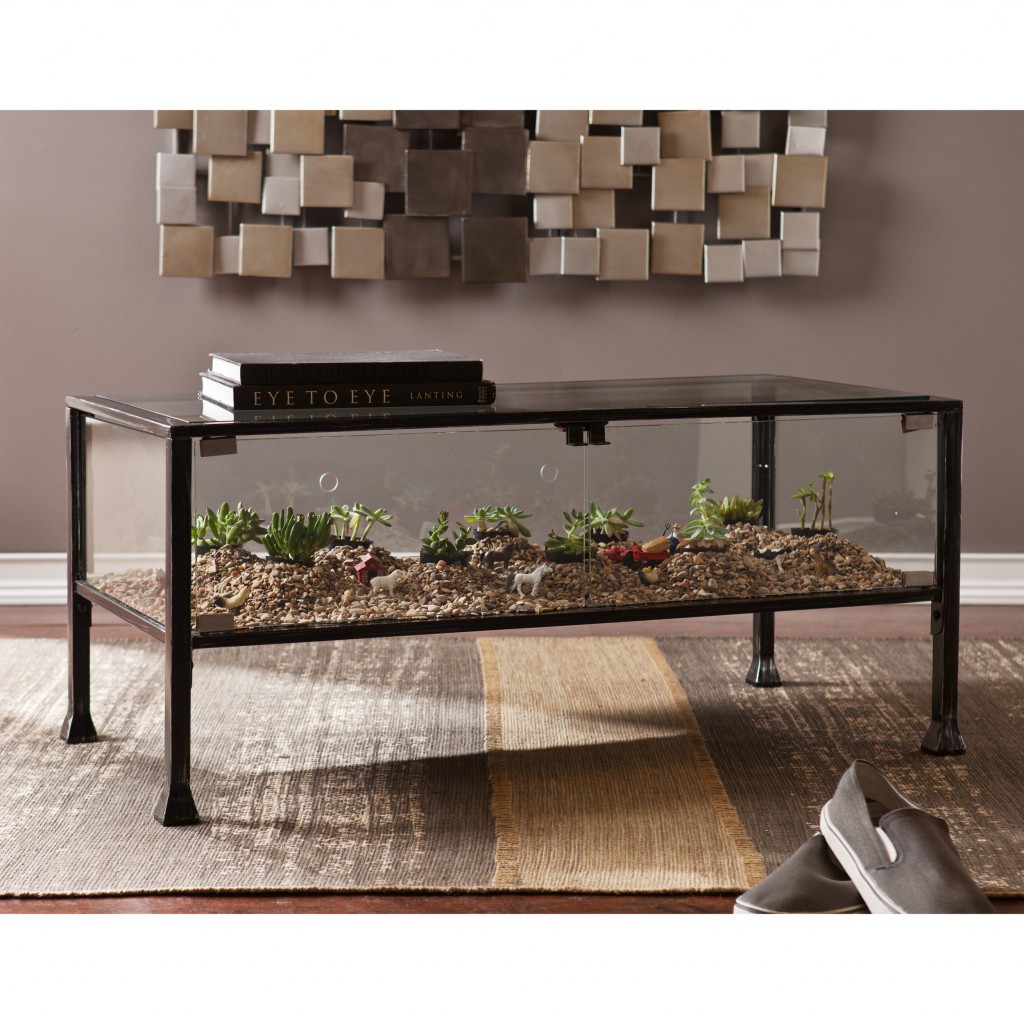 402154 43 in. Glass & Metal Rectangular Coffee Table, Black