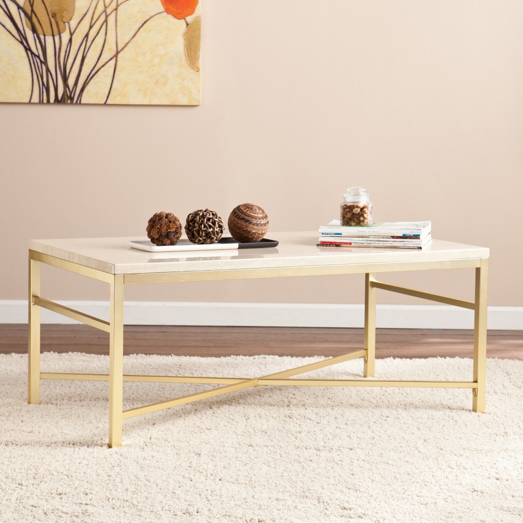 42 in. Manufactured Wood & Metal Rectangular Coffee Table, Off White