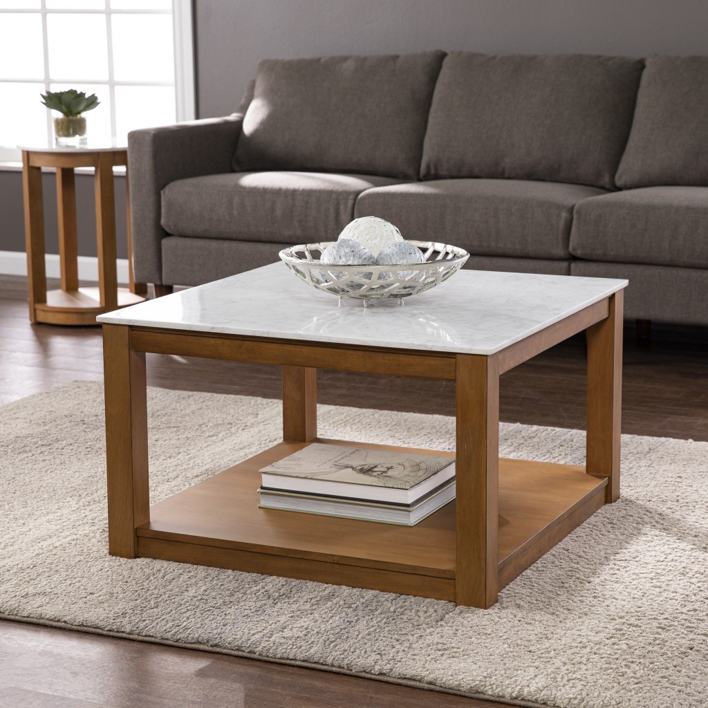 30 in. Solid Manufactured Wood Square Coffee Table, Natural Brown