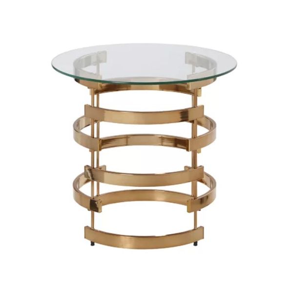21 in. Glass & Iron Round End Table, Champagne