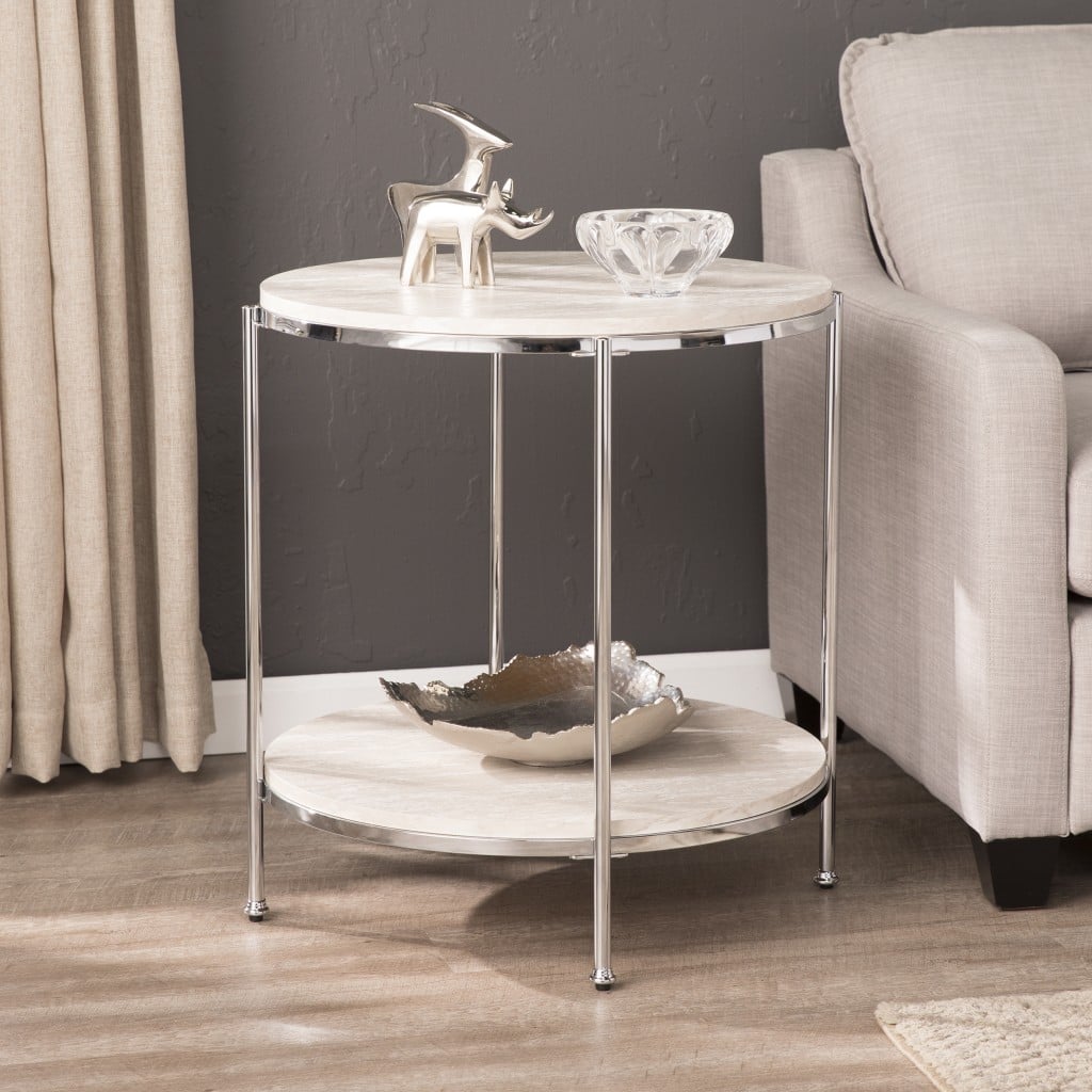 24 in. Manufactured Wood & Iron Rectangular End Table with Shelf, Chrome