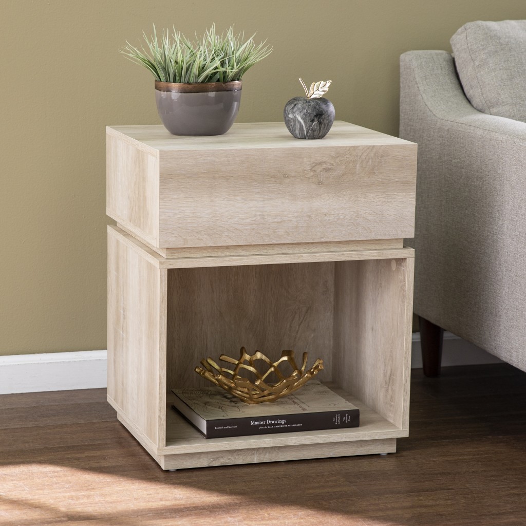 402510 24 in. Brown Manufactured Wood Rectangular End Table with Drawer with Shelf