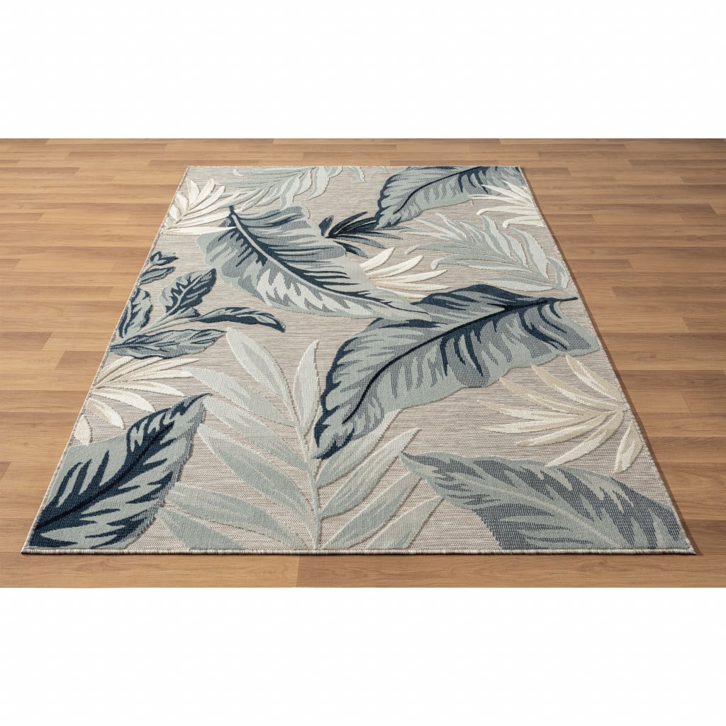 483048 5 x 7 ft. Blue & Gray Floral Stain Resistant Indoor & Outdoor Rectangle Area Rug