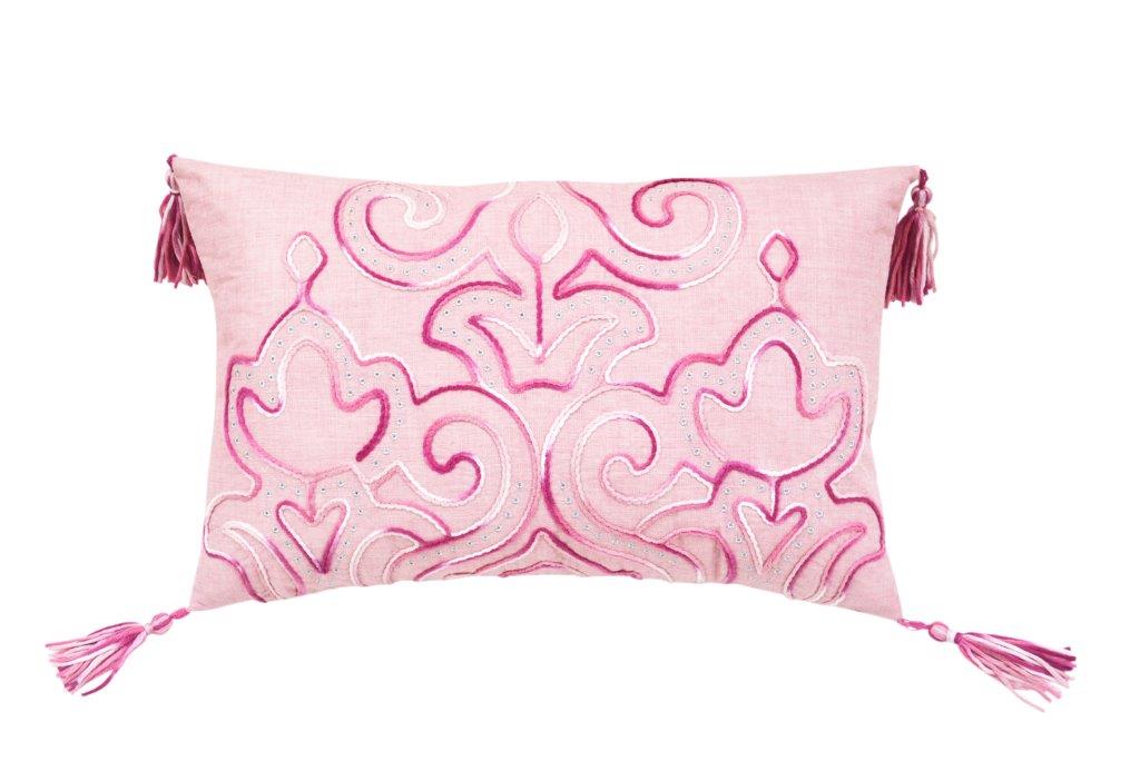 13 x 4 x 20 in. Pink Embroidered Damask Throw Pillow with Tassels