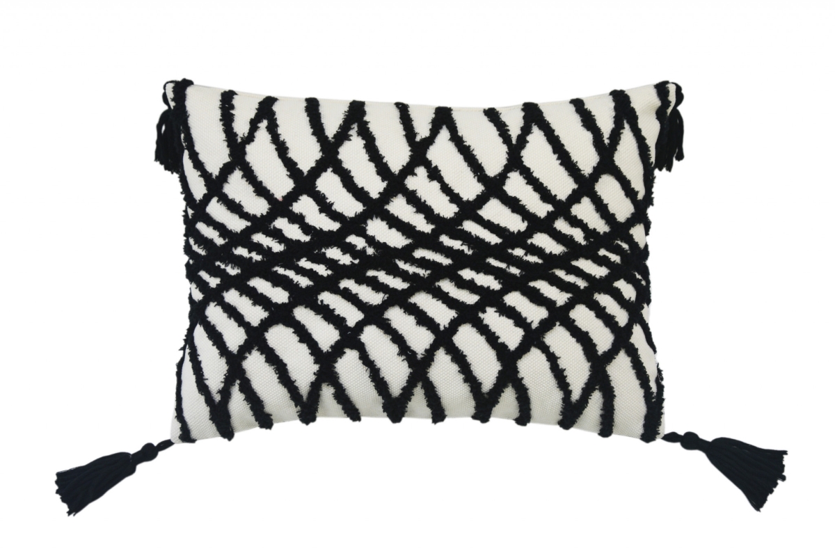 4 x 13 x 18 in. Black & White Geometric Zippered Polyester & Cotton Blend Throw Pillow with Tassels
