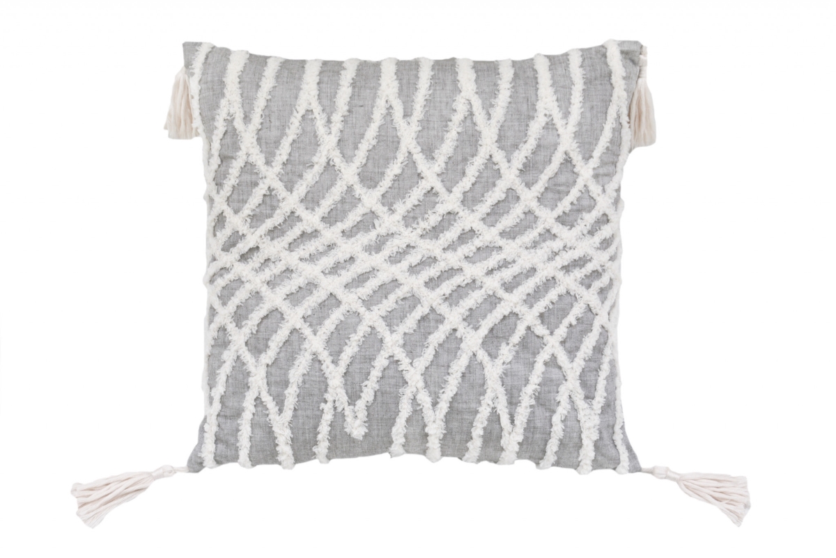 4 x 17 x 17 in. Gray & White Interlocking Zippered Polyester Throw Pillow with Tassels
