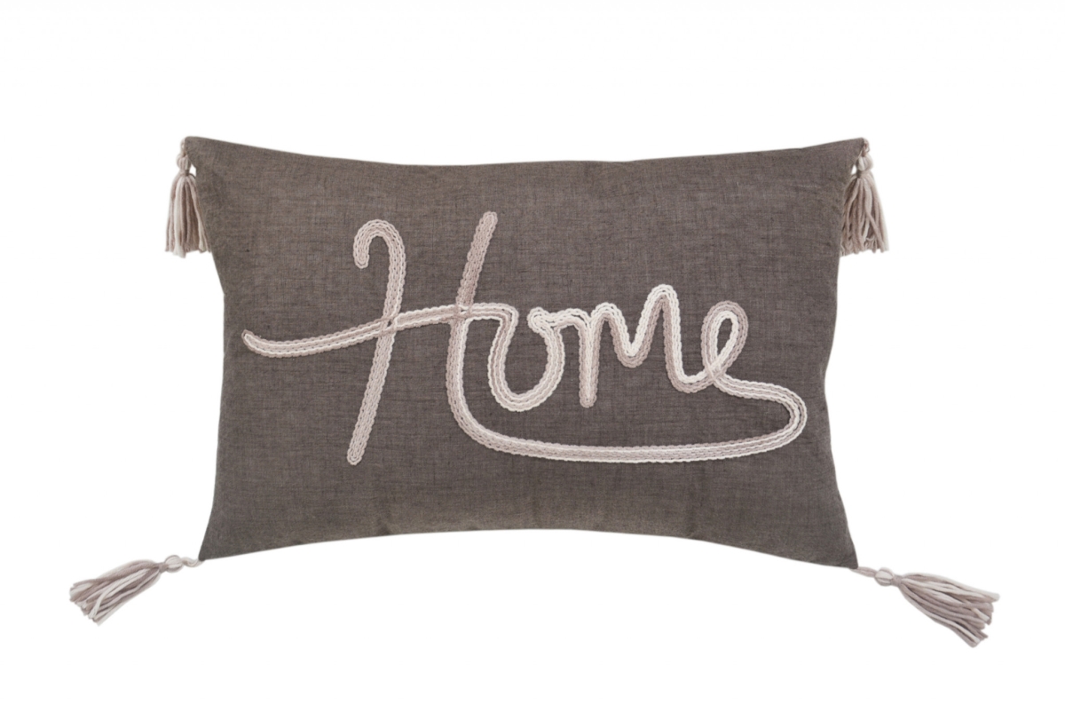 479192 4 x 13 x 20 in. GrayTaupe & White Text Zippered Polyester Throw Pillow with Tassels