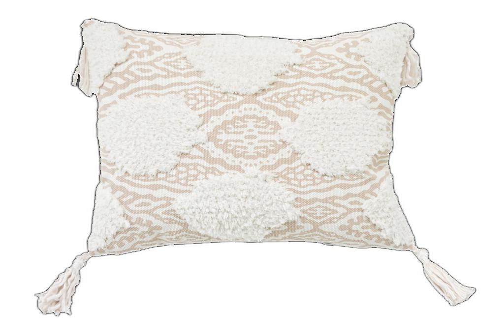 4 x 13 x 18 in. Beige & White Ogee Zippered Polyester & Cotton Blend Throw Pillow with Tassels
