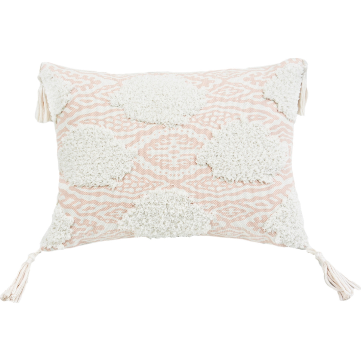 4 x 13 x 18 in. Peach & White Ogee Zippered Polyester & Cotton Blend Throw Pillow with Tassels