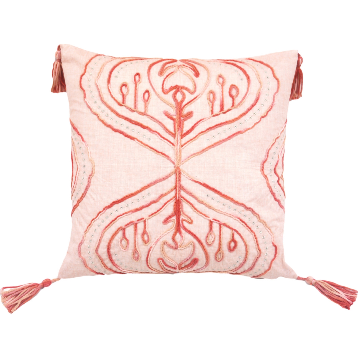 4 x 17 x 17 in. Coral Damask Zippered Polyester Throw Pillow with Tassels