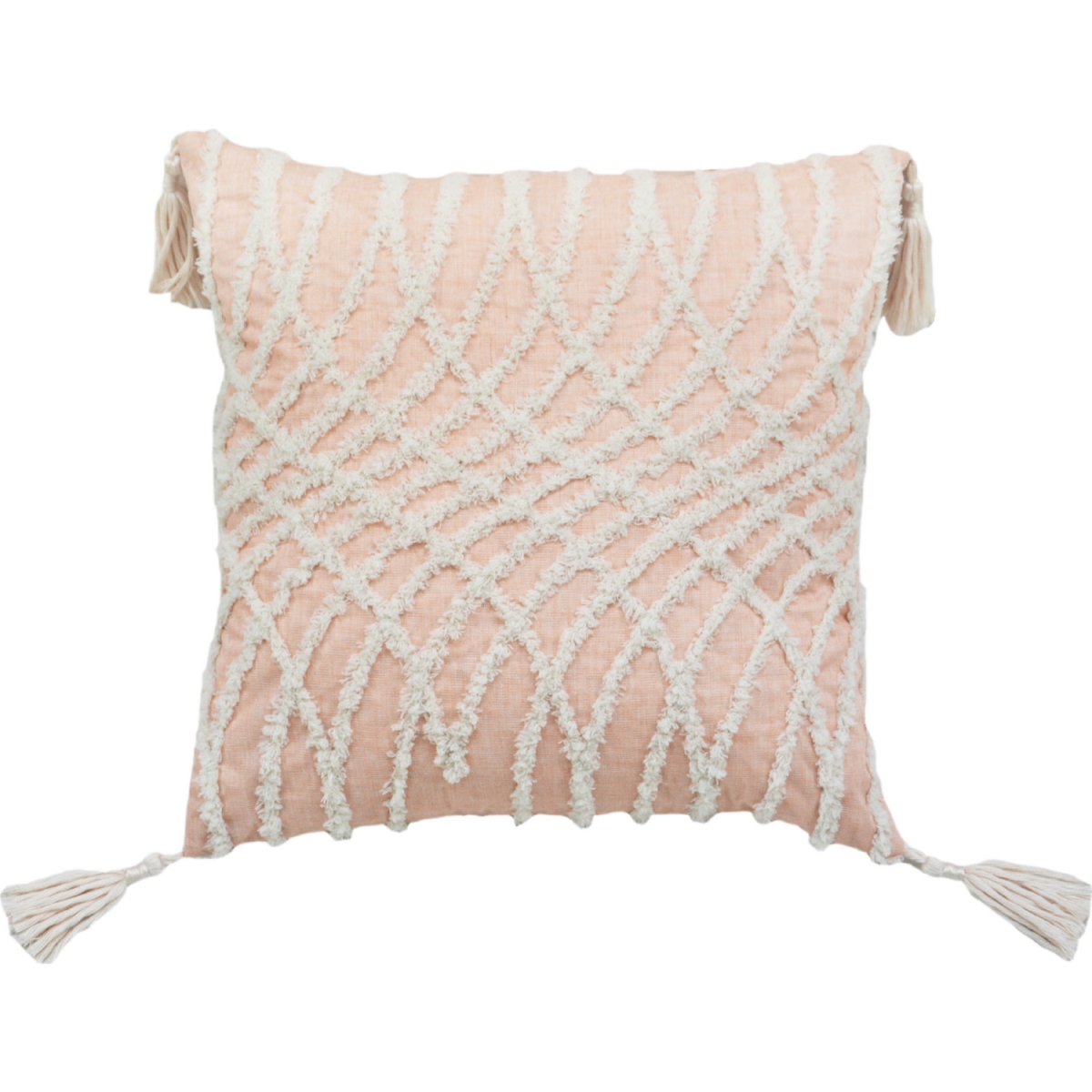 479210 4 x 17 x 17 in. Beige & White Interlocking Zippered Polyester Throw Pillow with Tassels
