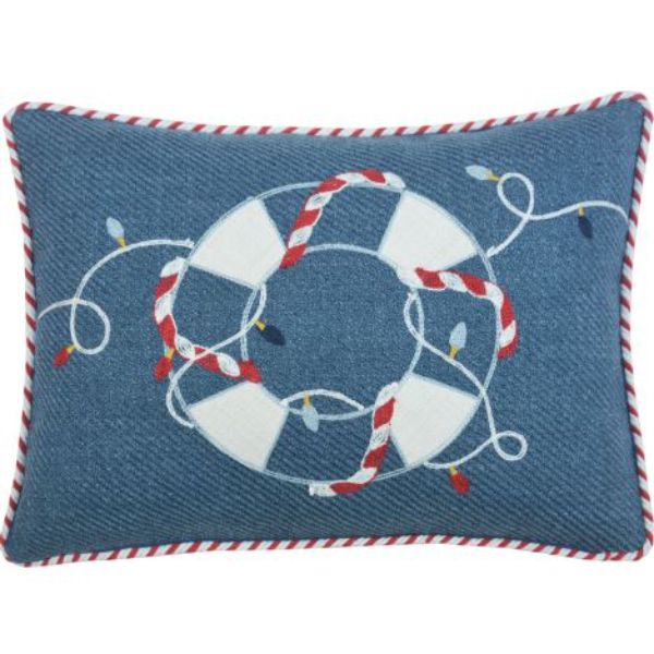 479220 4 x 13 x 18 in. Blue Red & White Coastal Christmas Throw Pillow
