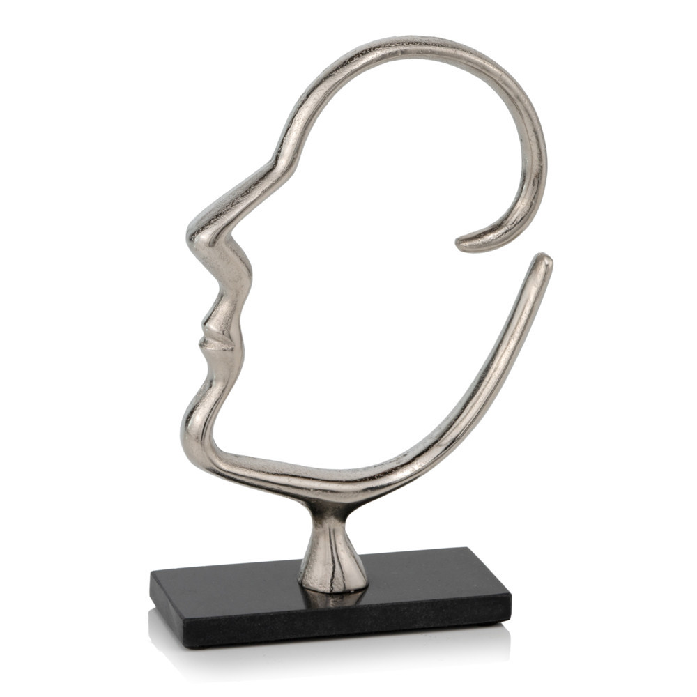 12 x 3 x 8.25 in. Silver & Black Marble Aluminum Face Sculpture