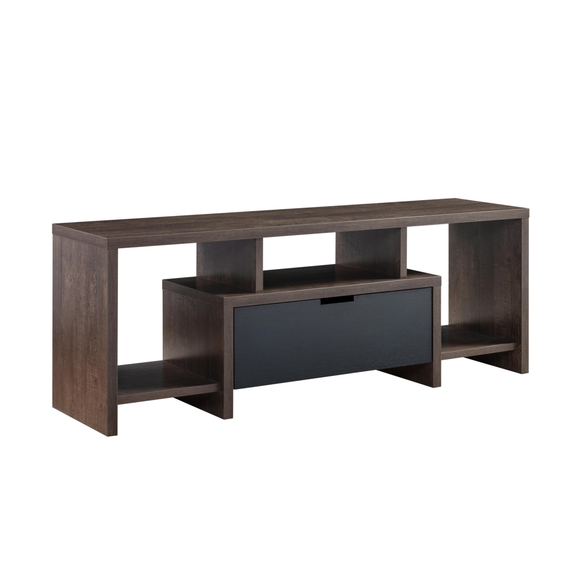 482782 22 x 60 x 15.5 in. Walnut Oak & Black Manufactured Wood Cabinet Enclosed Storage TV Stand -  HomeRoots