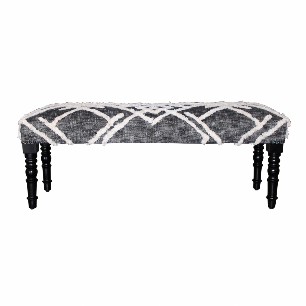 483465 18 x 47 x 16 in. Gray & White Geometric Cotton Upholstered Distressed Bench