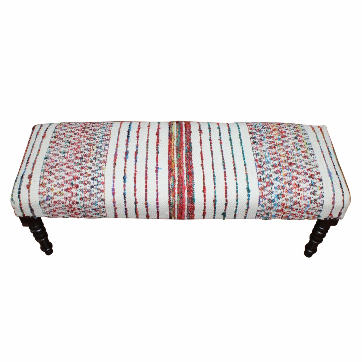 483467 18 x 47 x 16 in. Ivory Red & Pink Black Leg Chevron Stripe Upholstered Bench